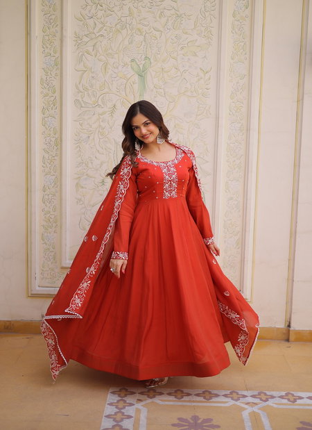 Ka 1244 Mal Chanderi  With Beads Embroidery Work Gown Wholesale In India